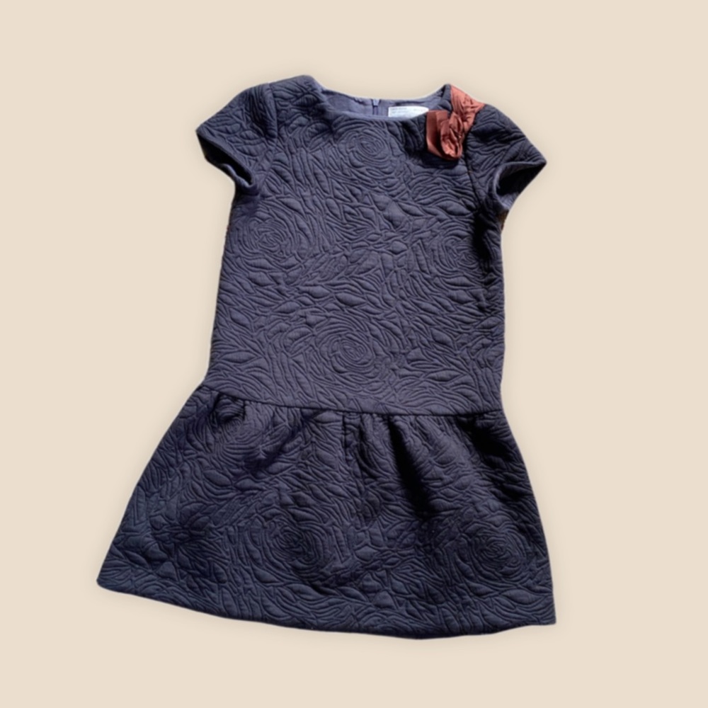 Zara girls soft collection dress size 11/12 Off Black with bronze ribbon